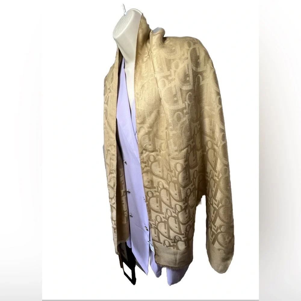 Auth Christian Dior Stole Shawl Scarf 35%Silk; 65%Wool
